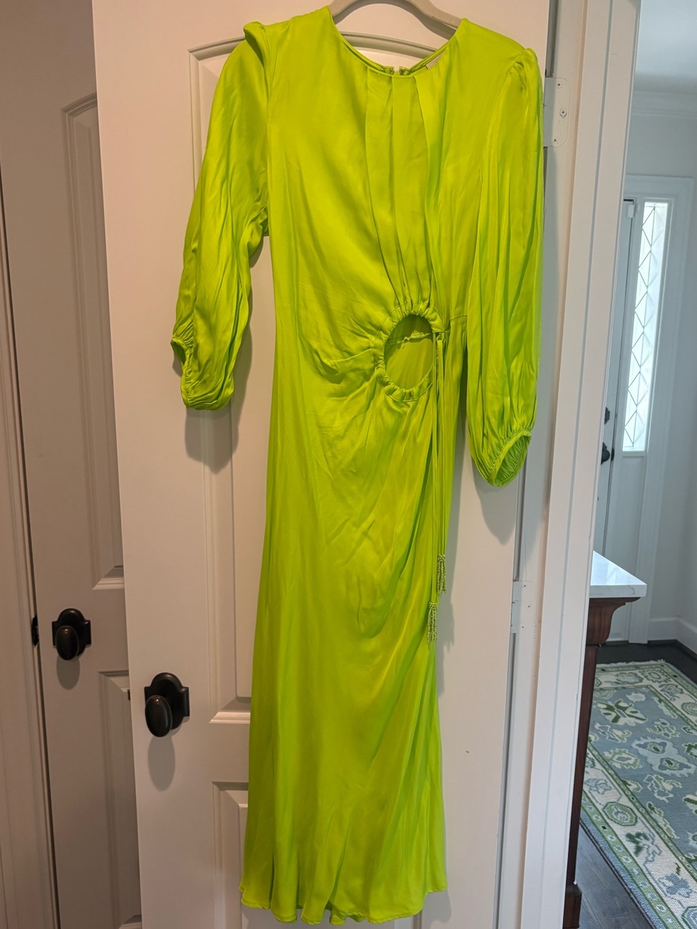 FARM Rio Lime Green Maxi Dress with Balloon Sleeves and Tie Detail - Picture 2 of 4